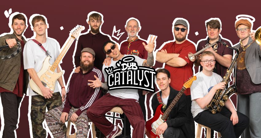 Dub Catalyst posing with their instruments.